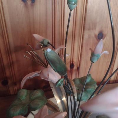 Large Porcelain and Metal Flower Arrangement Centerpiece