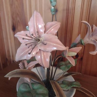 Large Porcelain and Metal Flower Arrangement Centerpiece