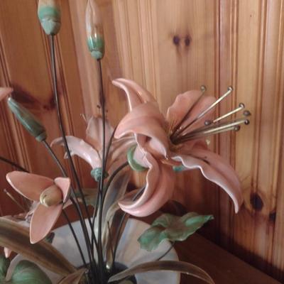 Large Porcelain and Metal Flower Arrangement Centerpiece