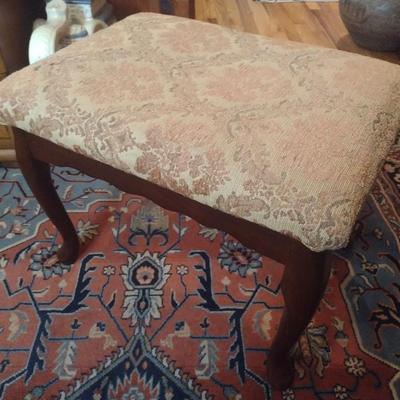 Vintage Wood Framed Upholstered Foot Rest