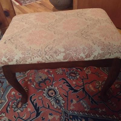 Vintage Wood Framed Upholstered Foot Rest