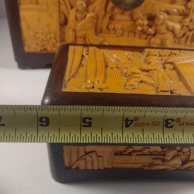 Set of Three High Relief Carved Camphor Wood Storage Boxes