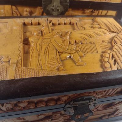 Set of Three High Relief Carved Camphor Wood Storage Boxes