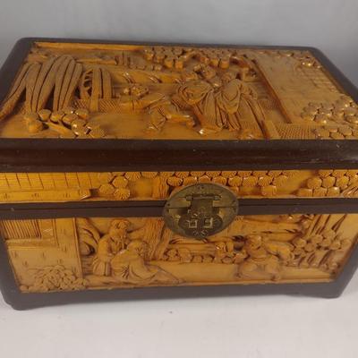 Set of Three High Relief Carved Camphor Wood Storage Boxes