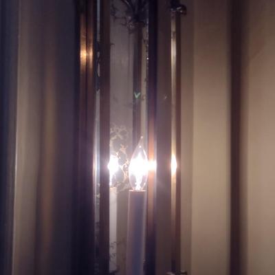 Antique Brass Wall Light Sconce with Mirrored Background