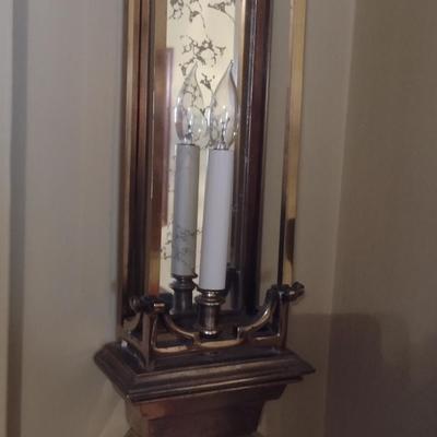 Antique Brass Wall Light Sconce with Mirrored Background