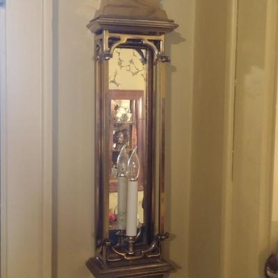 Antique Brass Wall Light Sconce with Mirrored Background