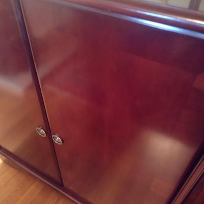 Mahogany Finish Credenza Media Cabinet (No Contents)