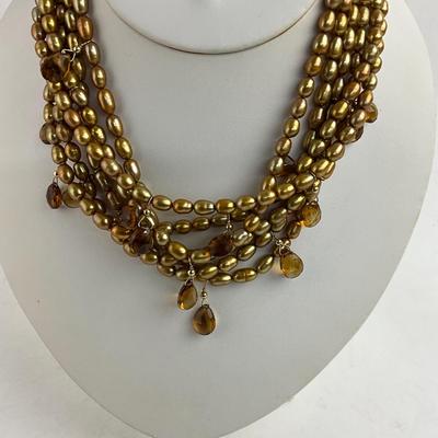 1407 Saks Fifth Ave. Gold Pearl & Citrine Necklace