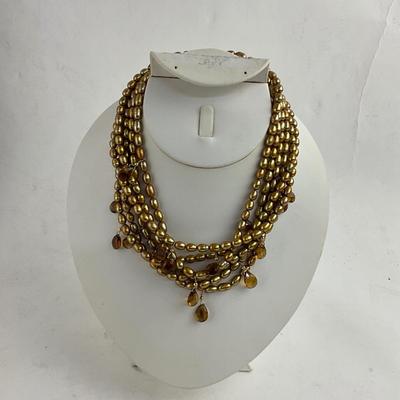 1407 Saks Fifth Ave. Gold Pearl & Citrine Necklace