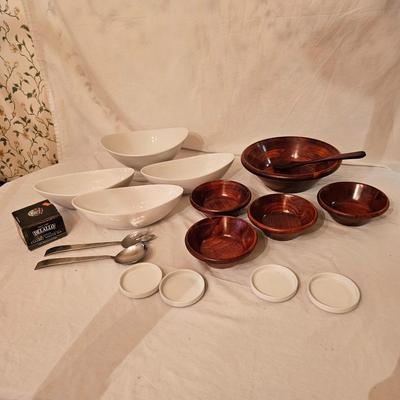 Serving Bowls, Saucer Set, and Wooden Salad Bowls (K-DW)
