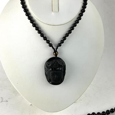 1408 Black Onyx Face Necklace Bracelets Mermaid Netsuke