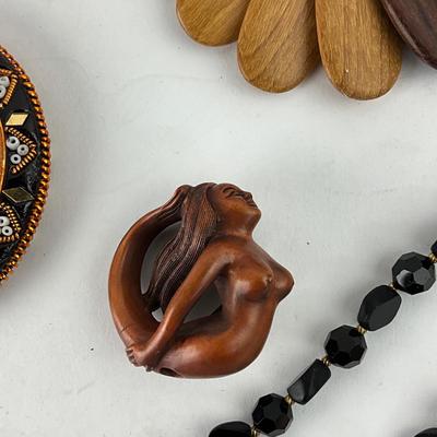 1408 Black Onyx Face Necklace Bracelets Mermaid Netsuke