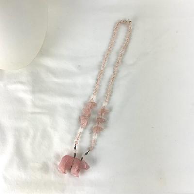 1410 Pink Quartz Necklace with Bear