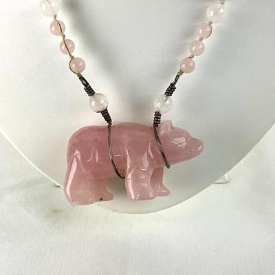 1410 Pink Quartz Necklace with Bear