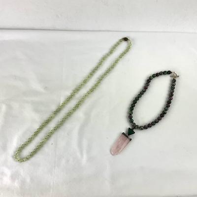 1411 Green Jade Necklace & Ruby Zoisite Beads