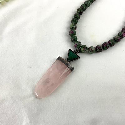 1411 Green Jade Necklace & Ruby Zoisite Beads