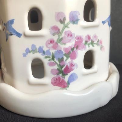 LOT 1K: Pfaltzgraff Cape May Birdhouse Candle Holder, Jam Pot & Soap Dispenser