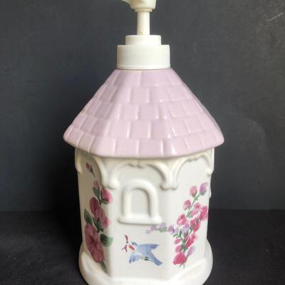 LOT 1K: Pfaltzgraff Cape May Birdhouse Candle Holder, Jam Pot & Soap Dispenser