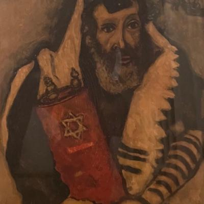 Vintage Rabbi Marc Chargall Style Frmed Lithograph