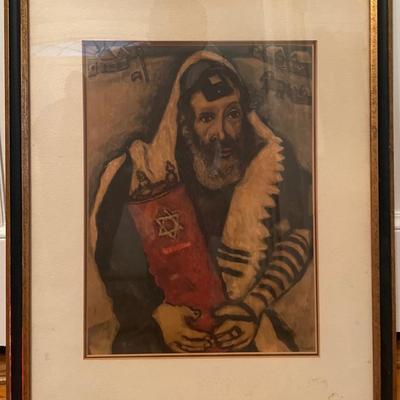 Vintage Rabbi Marc Chargall Style Frmed Lithograph