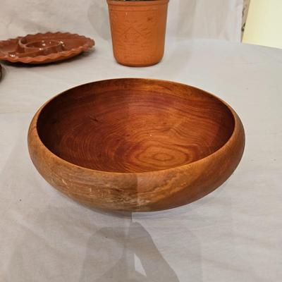 Chip and Dip Plates, a Wooden Bowl and Utinsels, and. Terracotta Container (K-DW)