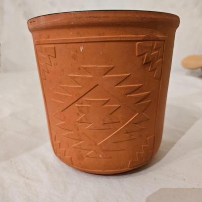 Chip and Dip Plates, a Wooden Bowl and Utinsels, and. Terracotta Container (K-DW)