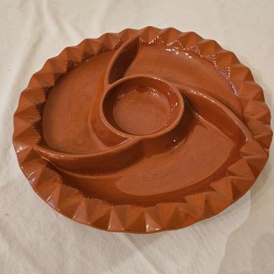 Chip and Dip Plates, a Wooden Bowl and Utinsels, and. Terracotta Container (K-DW)