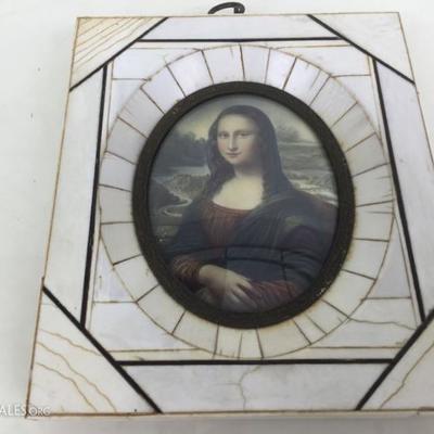 Antique Miniature Hand Painted Portrait Of Mona Lisa Signed By Artist