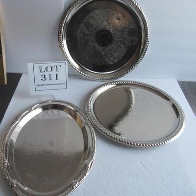 3 Silver Colored Metal Trays