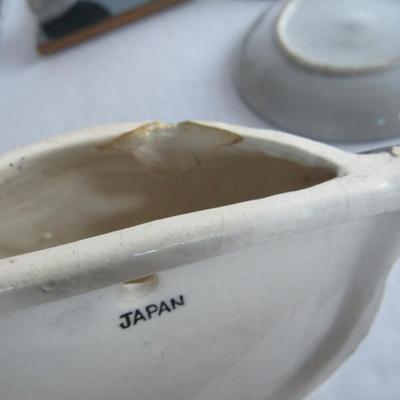 Misc Lot of Small Dishes, Lusterware Ladle, Cat Wall Pocket, More