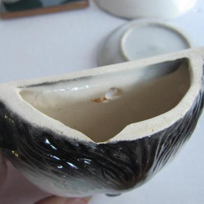 Misc Lot of Small Dishes, Lusterware Ladle, Cat Wall Pocket, More