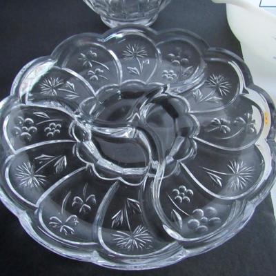 Misc Kitchen Glassware Lot, Salt Dip, Ice Bucket, Tray, Casserole