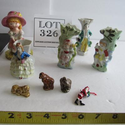 Lot of Vintage Figurines Wade Miniatures, Occupied Japan and Japan Small Vases, Metal Santa