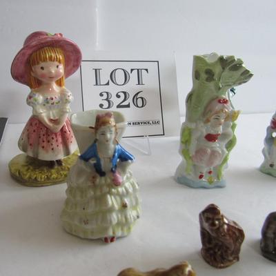 Lot of Vintage Figurines Wade Miniatures, Occupied Japan and Japan Small Vases, Metal Santa
