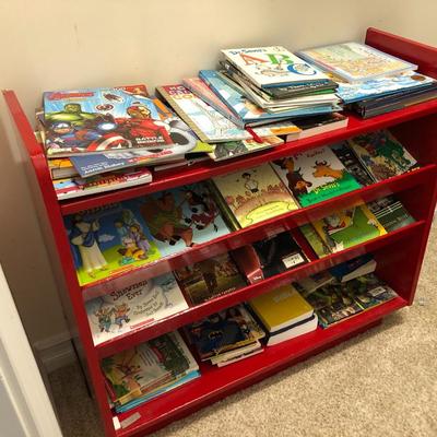 Many Great Books and Red Bookcase