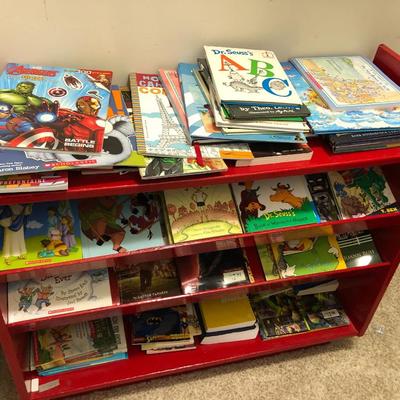 Many Great Books and Red Bookcase