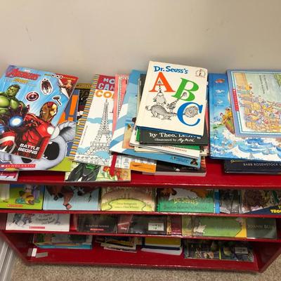 Many Great Books and Red Bookcase