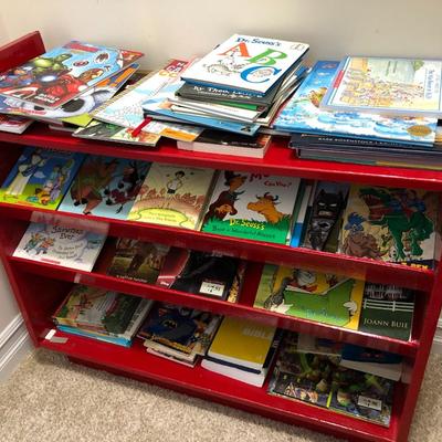 Many Great Books and Red Bookcase