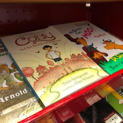 Many Great Books and Red Bookcase