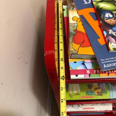 Many Great Books and Red Bookcase