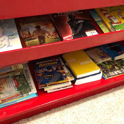 Many Great Books and Red Bookcase