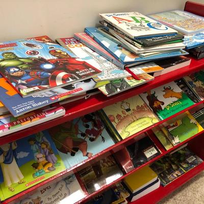 Many Great Books and Red Bookcase