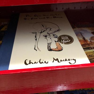 Many Great Books and Red Bookcase