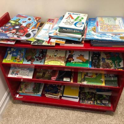 Many Great Books and Red Bookcase