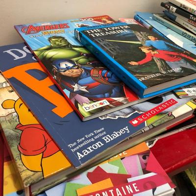 Many Great Books and Red Bookcase