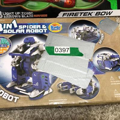 New in Box; Clip-N-Roll Skates, Nerf Firetek Bow & 3 in 1 Spider & Solar Robot