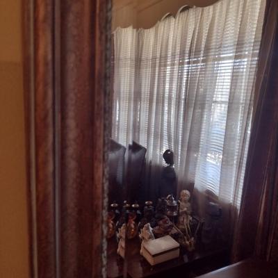 Vintage Wood Framed Wall Mirror with Beveled Glass