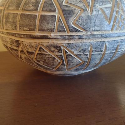 Clay Pottery Planter with Incised Design
