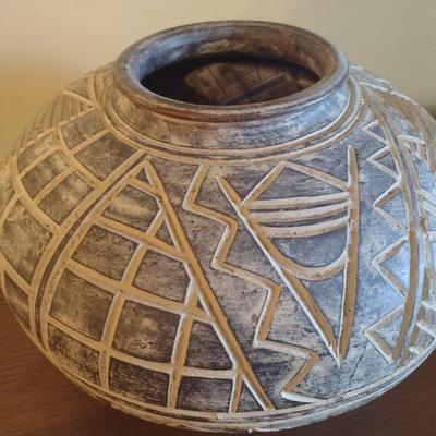 Clay Pottery Planter with Incised Design